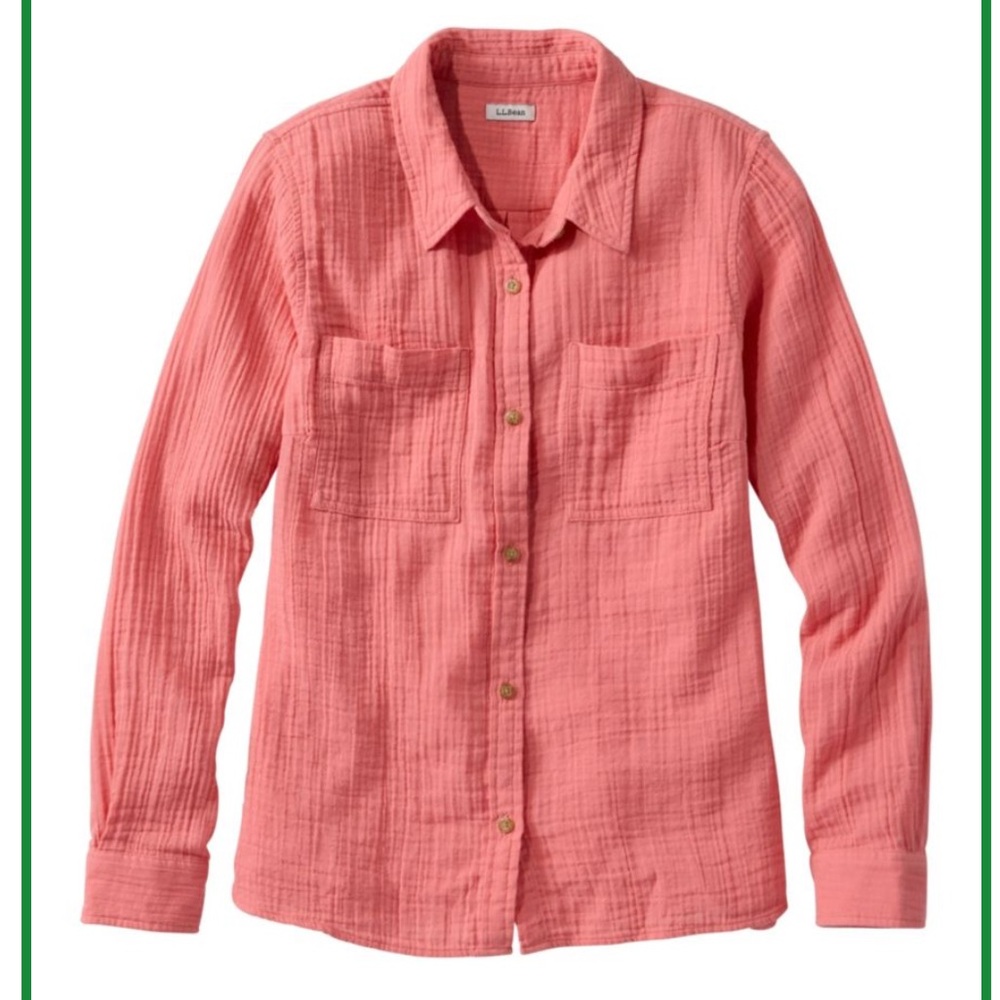 L.L.Bean Cloud Gauze Shirt Womens Large Pink 100% Cotton Button Down Lightweight